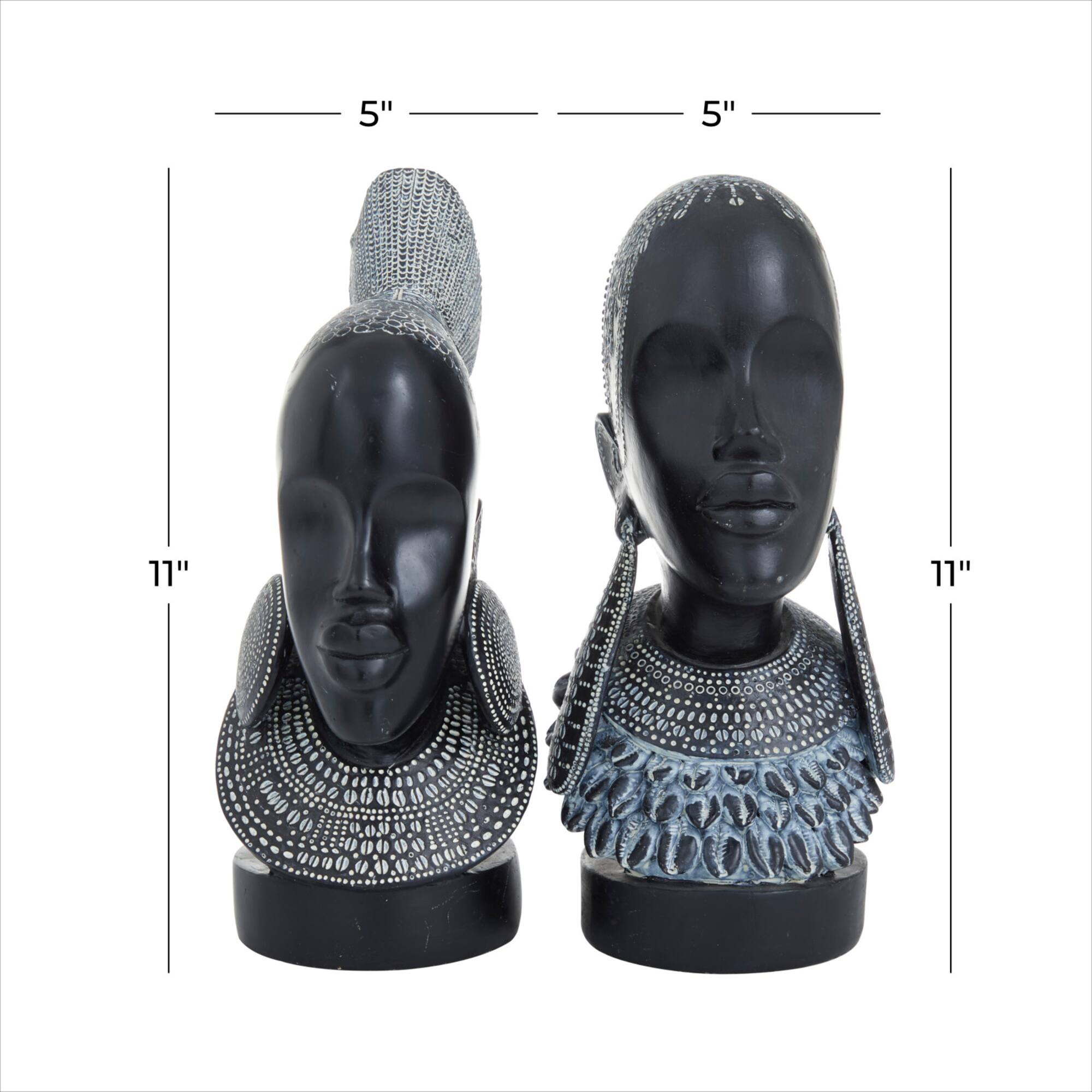 Set of 2 Black Polystone Eclectic Sculptures, 11" x 5" x 8"